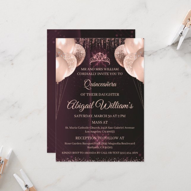 Convite Personalized Quinceañera Invitation | Mis Quince A (Frente/Verso In Situ)