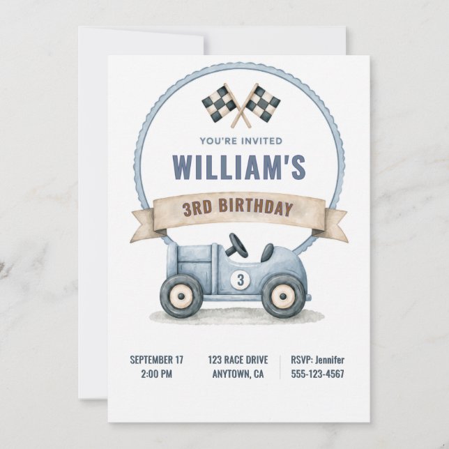 Convite Personalized Race Car Birthday Invitation (Frente)
