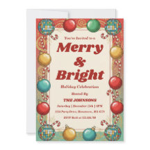 Personalized Retro Merry & Bright Holiday Party