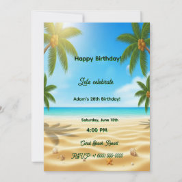 Convite Personalized Tropical Beach Palms Adult Birthday P