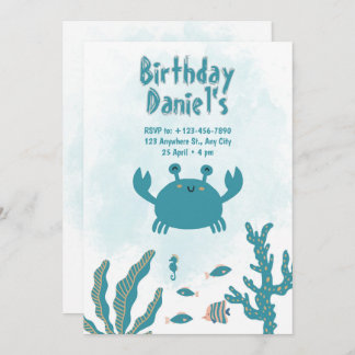Convite Personalized Under the Sea Crab Birthday Invitatio