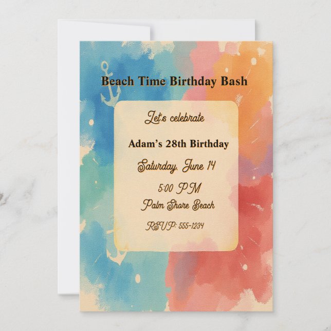 Convite Personalized Vibrant Watercolor Beach Invitation (Frente)
