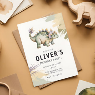 Convite Personalized Watercolor Dinosaur Birthday Party