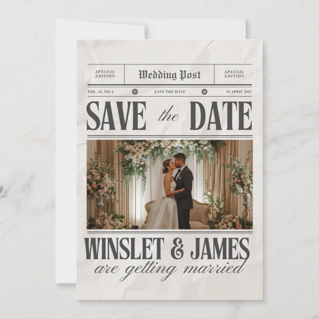 Convite Personalized Wedding Newspaper Poster | Newlywed  (Frente)