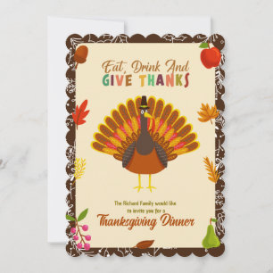 Convite Peru Turco Fofo Jantar de Ação de Graças Café