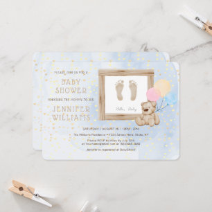 Convite Pés-Bebê Cachorro Água Cor Azul Chá de fraldas Mod