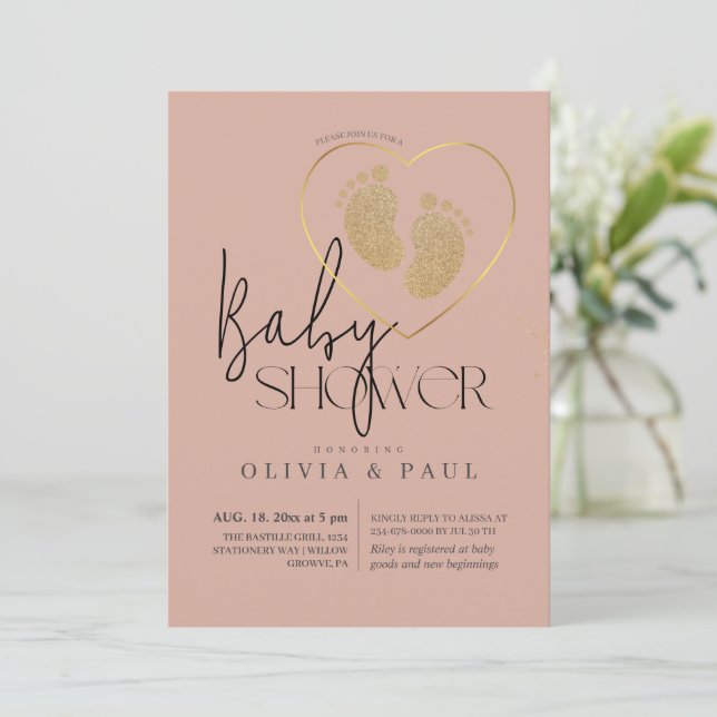 Convite Pés Neutros em Brilho Cute Chade de Bebê  (Em pé/Frente)