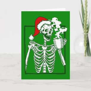 Convite pesadelo natal esqueleto bebendo café caveira