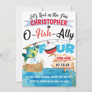 Convite Pesca 4º aniversário O-Fish-Ally Four Boy