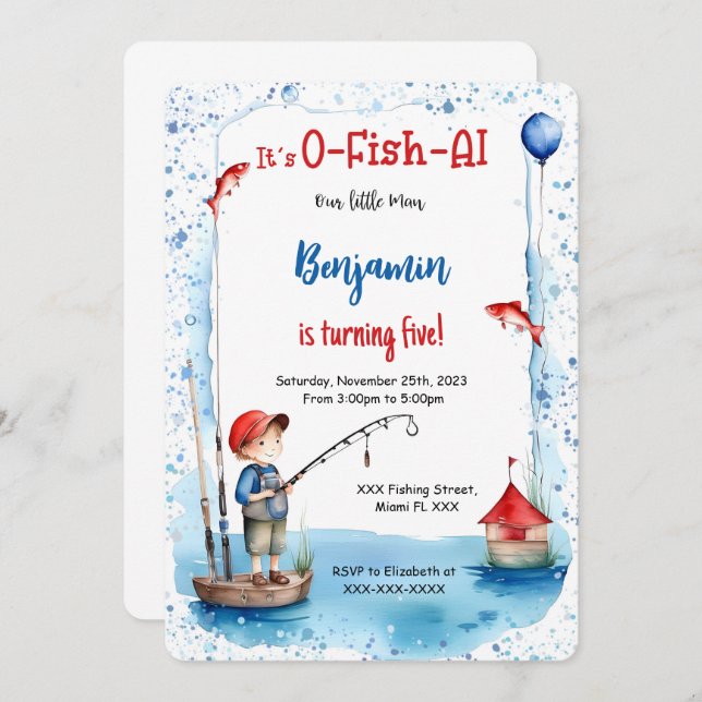 Convite Pesca de Aniversário de 5 (Frente/Verso)