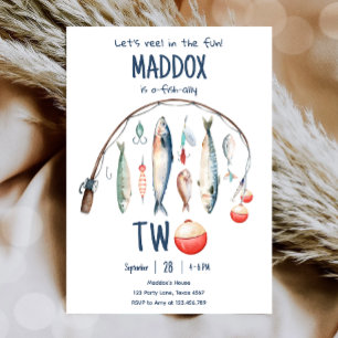 Convite Pesca O-Fish-Ally Dois segundos aniversários Azuis