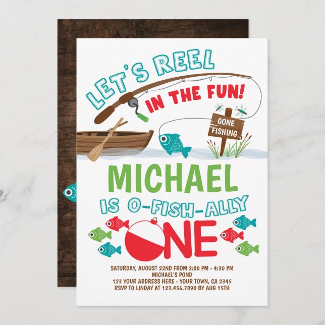 Convite Pesca, O-Fish-ally Um Aniversário (Frente/Verso)