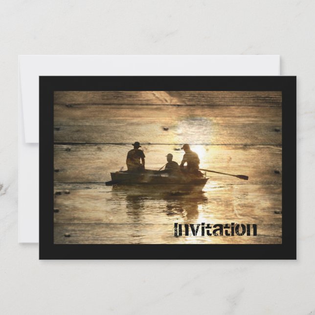 Convite Pesca primitiva da canoa do barco do lago do país (Frente)