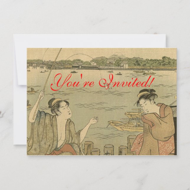 Convite Pescadores de Bloco de Madeira Japoneses (Frente)