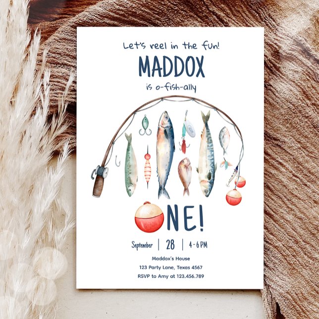 Convite Pescar O-Peixe-Ally O Grande Aniversário De Um Men (Criador carregado)