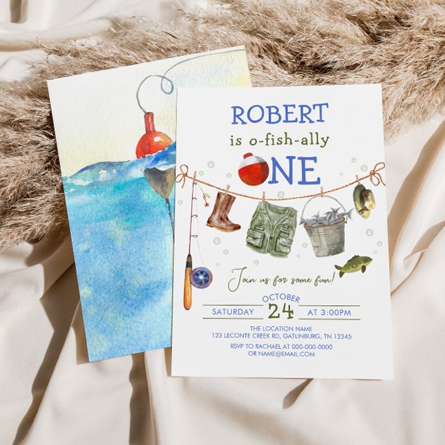 Convite Pescar o primeiro aniversário do Blue Boy O-fish a (Criador carregado)