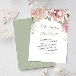 Convite Pêssego Aquarela Floral Elegante Casamento