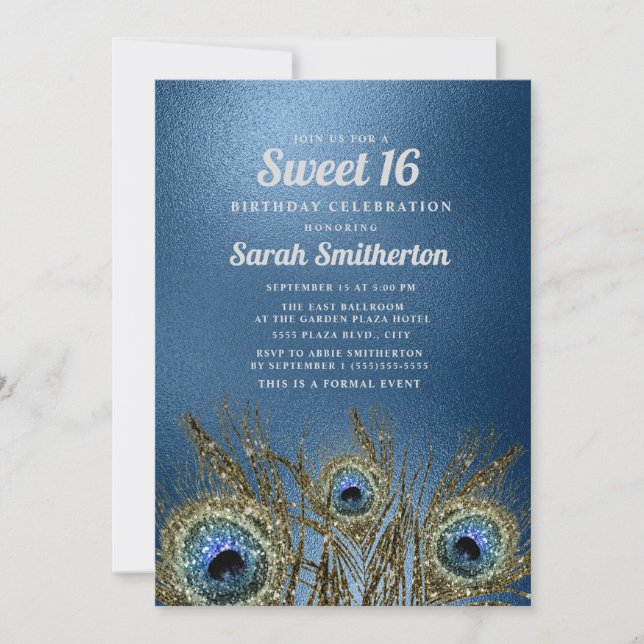 Convite Pêssego Azul Brilhante Doces 16 (Frente)