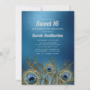 Convite Pêssego Azul Brilhante Doces 16