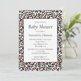 Convite Pêssego Branco Impressão Preta-Leopardo