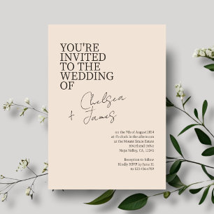 Convite Pêssego Casamento Minimalista Chic Script