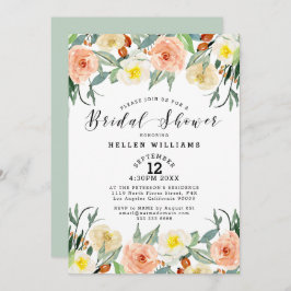 Convite Pêssego claro e flores de jardim branco fronteira