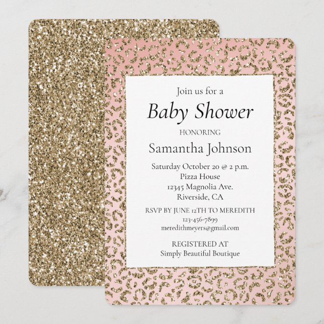 Convite Pêssego Cor-de-rosa brilhante Dourada Impressão Le (Frente/Verso)