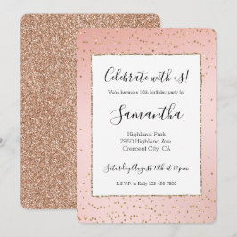 Convite Pêssego Cor-de-rosa Ombro Dourado Confetti