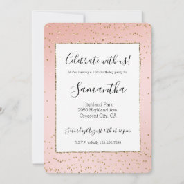 Convite Pêssego Cor-de-rosa Ombro Dourado Confetti