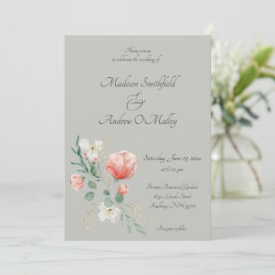 Convite Pêssego de Aquarela Elegante e Casamento Floral Ve