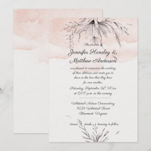 Convite Pêssego de Aquarela Moderna e Casamento Escrito de