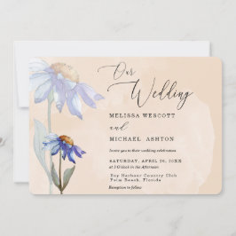 Convite Pêssego de Casamento Roxo-das-Margarida Rústica