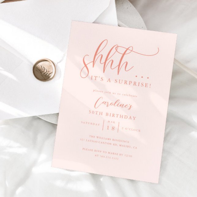 Convite Pêssego de Festa de aniversário Surpresa Simples (Criador carregado)