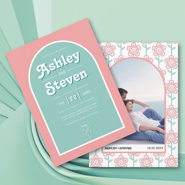 Convite Pêssego de penteado retrô e casamento inspirado na (Criador carregado)