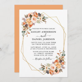 Convite Pêssego de Quadro de Geo Floral de Autumn Watercol