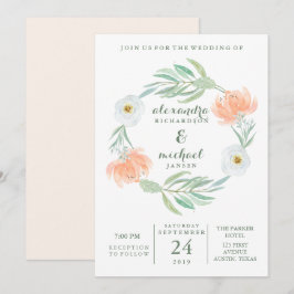 Convite Pêssego delicado floral e eucalipto | que Wedding