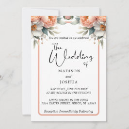 Convite Pêssego e Floral Branco