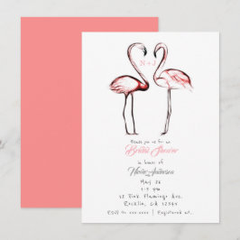 Convite Pêssego Flamingos Rosa Casamento de Flamingo