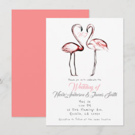 Convite Pêssego Flamingos Rosa Flamingo Elegante Casamento