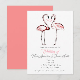 Convite Pêssego Flamingos Rosa Flamingo Elegante Casamento