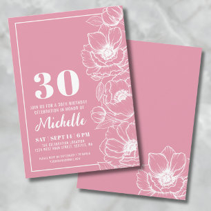 Convite Pêssego Floral Aniversário de 30 anos