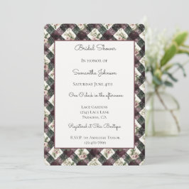 Convite Pêssego Floral Borgonha Preto Renda Casamento Chuv
