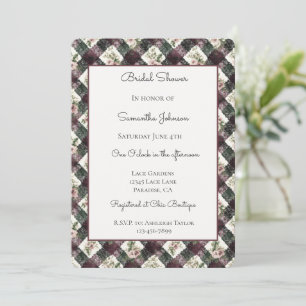 Convite Pêssego Floral Borgonha Preto Renda Casamento Chuv