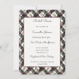Convite Pêssego Floral Borgonha Preto Renda Casamento Chuv
