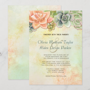 Convite Pêssego floral do casamento da aguarela do