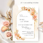 Convite Pêssego Floral Elegante Blush e Casamento de Creme<br><div class="desc">Aprecie seus convidados com este elegante convite de casamento que apresenta seus detalhes de casamento sobre o belo arco com detalhes florais em uma bela mistura de pêssego, rosa-pincel, creme e champanhe e delicadas manchas de aquarela de creme suave atrás. Opção de mudar "juntamente com os seus pais" para "juntamente...</div>