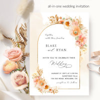 Pêssego Floral Elegante Blush e Casamento de Creme