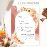 Convite Pêssego Floral Elegante Blush e Casamento de Ferru<br><div class="desc">Aprecie seus convidados com este elegante convite de casamento que apresenta seus detalhes de casamento em um arco refinado com detalhes florais em uma bela mistura de pêssego, rosa-pincel, coral, creme e matizes de champanhe e delicada mancha de cor vermelha-laranja-crocante. Opção de mudar "juntamente com os seus pais" para "juntamente...</div>