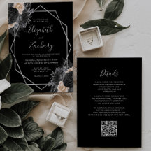Pêssego Floral Preto Código QR Moldura Prata Casam