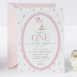 Convite Pêssego Floral Rosa de Aniversário de Um Ano da Ga